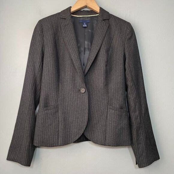J Crew Blazer Womens Size 2 Gray Pinstripe Italian Wool Super 120s Jacket Office - Picture 1 of 14